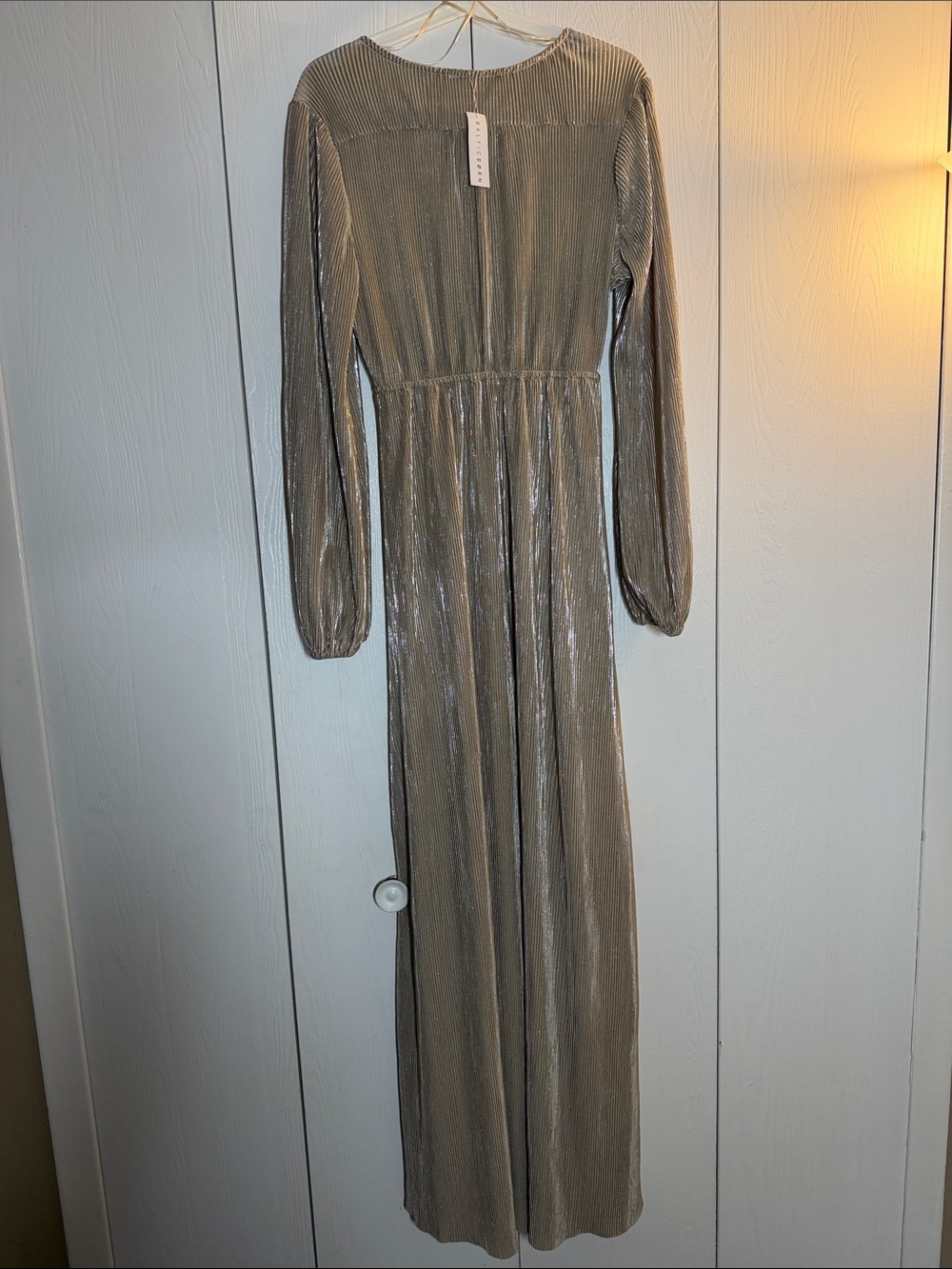 Baltic Born Metallic Taupe Pleated Long-Sleeve Maxi Dress - Picture 3 of 4